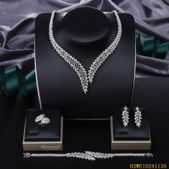 Blossom CS Jewelry 925 Silver Leaf Vine Cubic Zirconia V Bridal 4Pcs Jewelry Set