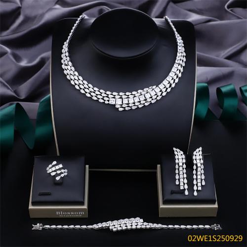 Blossom CS Jewelry 925 Silver Square Teardrop Cubic Zirconia Double Layer Bridal 4Pcs Jewelry Set