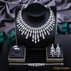 Blossom CS Jewelry 925 Silver Teardrop Waterfall Bib Cubic Zirconia Bridal 4Pcs Jewelry Set