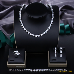 Blossom CS Jewelry 925 Silver Emerald Cut Cubic Zirconia Tennis 4Pcs Bridal Jewelry Set