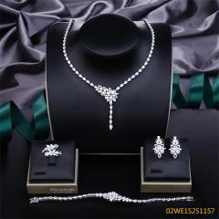 Blossom CS Jewelry 925 Silver Teardrop Floral Y Drop Cubic Zirconia 4Pcs Bridal Jewelry Set
