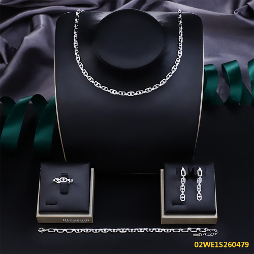 Blossom CS Jewelry 925 Silver Cubic Zirconia Paperclip Link 4Pcs Bridal Jewelry Set Wholesale