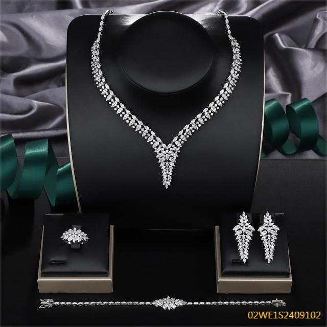Blossom CS Jewelry 925 Sterling Silver 4Pcs Marquise CZ Bridal Jewelry Set Wholesale