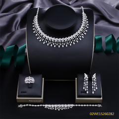 Blossom CS Jewelry 925 Silver Teardrop Cubic Zirconia Tassel Fringe Collar 4Pcs Bridal Jewelry Set Wholesale