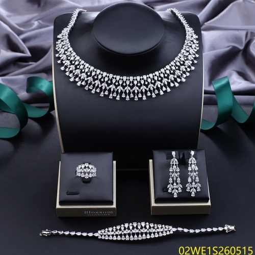 Blossom CS Jewelry 925 Silver Teardrop Cubic Zirconia Tassel Fringe Collar 4Pcs Bridal Jewelry Set Wholesale