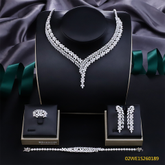 Blossom CS Jewelry 925 Silver Marquise Cubic Zirconia V Y Drop 4Pcs Bridal Jewelry Set Wholesale
