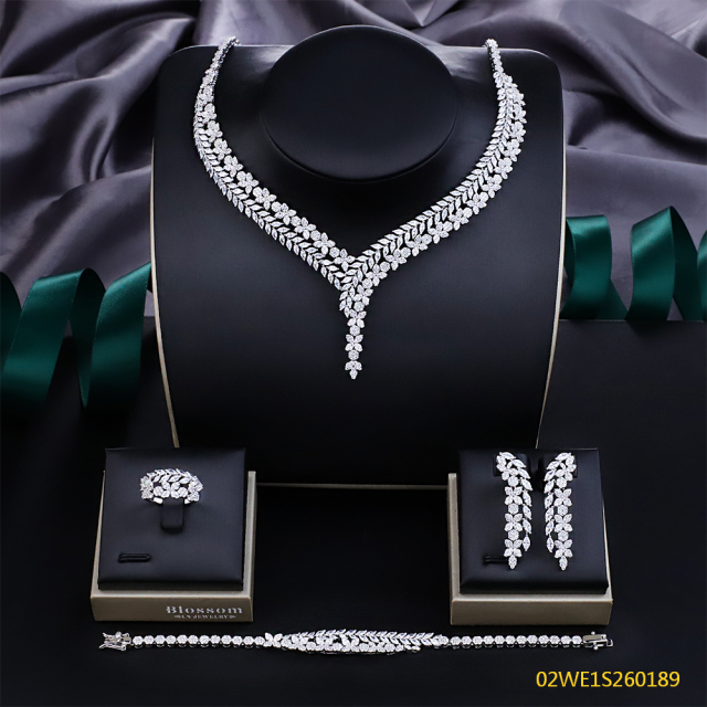 Blossom CS Jewelry 925 Silver Marquise Cubic Zirconia V Y Drop 4Pcs Bridal Jewelry Set Wholesale