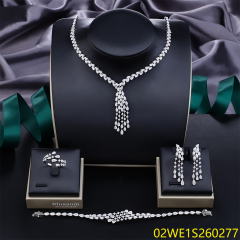 Blossom CS Jewelry 925 Silver Teardrop Cubic Zirconia Waterfall Tassel V Y Drop 4Pcs Bridal Jewelry Set Wholesale