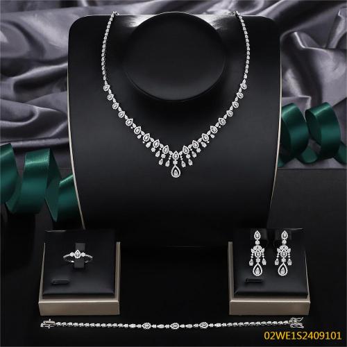 Blossom CS Jewelry 925 Sterling Silver 4Pcs Teardrop CZ Bridal Jewelry Set Wholesale