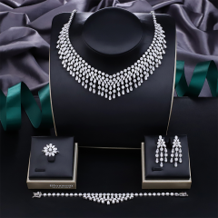 Blossom CS Jewelry 925 Silver Teardrop Cubic Zirconia Fringe Collar 4Pcs Bridal Jewelry Set Wholesale