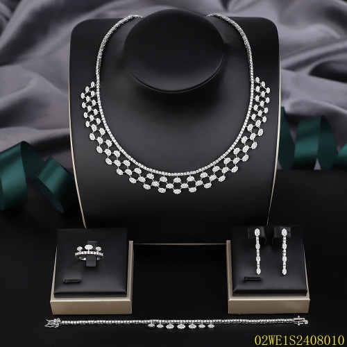 Blossom CS Jewelry 925 Sterling Silver 4Pcs Oval Hollow CZ Bridal Jewelry Set Wholesale