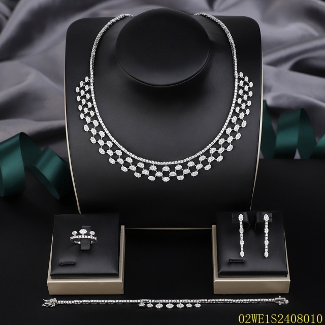 Blossom CS Jewelry 925 Sterling Silver 4Pcs Oval Hollow CZ Bridal Jewelry Set Wholesale