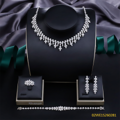Blossom CS Jewelry 925 Silver Marquise Floral Cluster Cubic Zirconia Collar 4Pcs Bridal Jewelry Set Wholesale