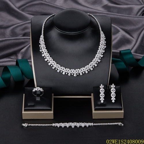 Blossom CS Jewelry 925 Sterling Silver 4Pcs Floral CZ Bridal Jewelry Set Wholesale