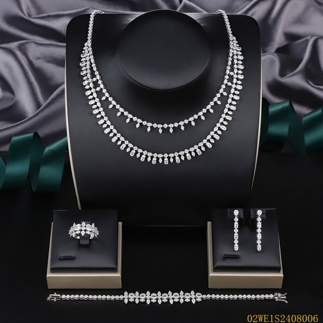 Blossom CS Jewelry 925 Sterling Silver 4Pcs Double Layer CZ Bridal Jewelry Set Wholesale