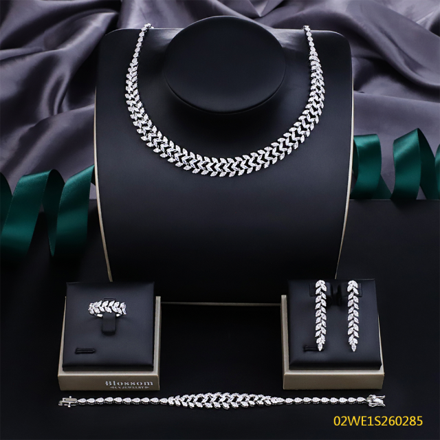Blossom CS Jewelry 925 Silver Marquise Cubic Zirconia Chevron 4Pcs Bridal Jewelry Set Wholesale