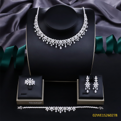 Blossom CS Jewelry 925 Silver Teardrop Floral Cluster Cubic Zirconia Collar 4Pcs Bridal Jewelry Set Wholesale