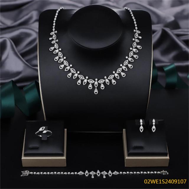 Blossom CS Jewelry 925 Sterling Silver 4Pcs Marquise & Teardrop CZ Bridal Jewelry Set Wholesale