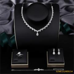 Blossom CS Jewelry 925 Sterling Silver Teardrop CZ V Drop Bridal 4Pcs Jewelry Set