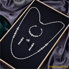 Blossom CS Jewelry 925 Sterling Silver Square Halo Zirconia Long Sweater Chain 4Pcs Bridal Jewelry Set Necklace Earrings Ring Bracelet