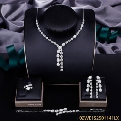 Blossom CS Jewelry 925 Sterling Silver Halo Teardrop Zirconia Y Shape 4Pcs Bridal Jewelry Set Necklace Earrings Ring Bracelet