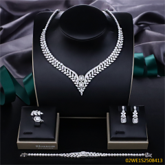 Blossom CS Jewelry 925 Silver Square Halo V‑Shape Cubic Zirconia Bridal Jewelry Set Necklace Earrings Ring Bracelet