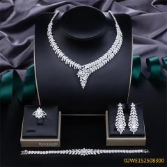 Blossom CS Jewelry 925 Silver Pave Marquise Cubic Zirconia V‑Shape Bridal Jewelry Set Necklace Earrings Ring Bracelet