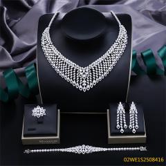 Blossom CS Jewelry 925 Silver Multi‑Layer Fringe V‑Shape Cubic Zirconia Bridal Jewelry Set Necklace Earrings Ring Bracelet