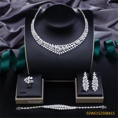 Blossom CS Jewelry 925 Silver Teardrop Cluster V‑Shape Cubic Zirconia Bridal Jewelry Set Necklace Earrings Ring Bracelet