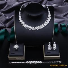 Blossom CS Jewelry 925 Silver Pearl Halo Cubic Zirconia Bridal Jewelry Set Necklace Earrings Ring Bracelet