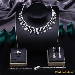 Blossom CS Jewelry 925 Sterling Silver Halo‑Oval Fringe Chandelier 4Pcs Bridal Jewelry Set