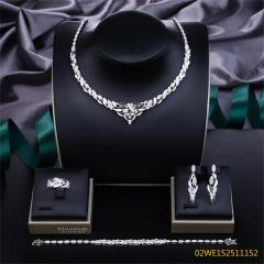 Blossom CS Jewelry 925 Sterling Silver V‑Neck Marquise‑Leaf Cluster 4Pcs Bridal Jewelry Set