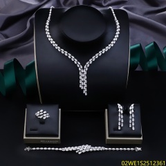 Blossom CS Jewelry Teardrop Y‑Drop Tennis Cubic Zirconia 4 Pieces Bridal Jewelry Set Necklace Earrings Ring Bracelet For Wedding Formal Occasion