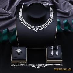 Blossom CS Jewelry Multi‑Shape Mixed‑Cut Cubic Zirconia 4 Pieces Bridal Jewelry Set Necklace Earrings Ring Bracelet For Wedding Formal Occasion