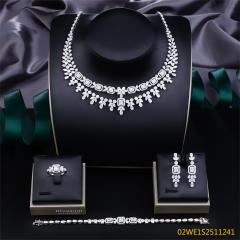 Blossom CS Jewelry Square Halo Cubic Zirconia 4 Pieces Bridal Jewelry Set Necklace Earrings Ring Bracelet For Wedding Formal Occasion