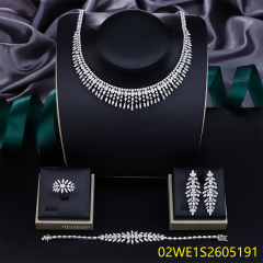 Blossom CS Jewelry Multi‑Shape Mixed‑Cut CZ Choker 925 Sterling Silver 4‑Pcs Bridal Jewelry Set For Wedding Party