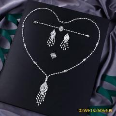 Blossom CS Jewelry Eye‑Shape Tassel Sweater Chain 925 Sterling Silver CZ 4‑Pcs Bridal Jewelry Set For Wedding Party