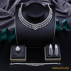 Blossom CS Jewelry Water‑Drop Fringe Collar Cubic Zirconia 4 Pieces Bridal Jewelry Set Necklace Earrings Ring Bracelet For Wedding Formal Occasion