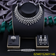 Blossom CS Jewelry Teardrop Fringe 925 Sterling Silver Cubic Zirconia 4 Pieces Bridal Jewelry Set Necklace Earrings Ring Bracelet For Wedding Formal Occasion