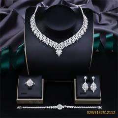 Blossom CS Jewelry V‑Shape Floral Marquise Cubic Zirconia 4 Pieces Bridal Jewelry Set Necklace Earrings Ring Bracelet For Wedding Formal Event