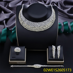Blossom CS Jewelry Multi‑Layer Marquise Collar 925 Sterling Silver CZ 4‑Pcs Bridal Jewelry Set For Wedding Party