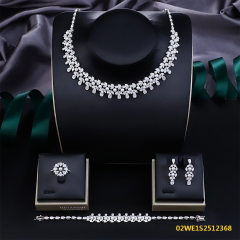 Blossom CS Jewelry Pearl Accent Flower‑Cluster Cubic Zirconia 4 Pieces Bridal Jewelry Set Necklace Earrings Ring Bracelet For Wedding Formal Occasion