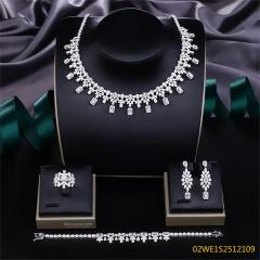 Blossom CS Jewelry Emerald Cut Cubic Zirconia 4 Pieces Bridal Jewelry Set Necklace Earrings Ring Bracelet For Wedding Formal Occasion