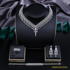 Blossom CS Jewelry V‑Neck Multi‑Tier Teardrop Cubic Zirconia 4 Pieces Bridal Jewelry Set Necklace Earrings Ring Bracelet For Wedding Formal Occasion