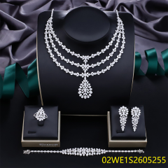 Blossom CS Jewelry Three‑Layer Pave‑Set Teardrop Pendant 925 Sterling Silver CZ 4‑Pcs Bridal Jewelry Set For Wedding Party