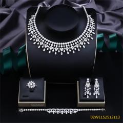 Blossom CS Jewelry Wide Fringe Multi‑Shape Cubic Zirconia 4 Pieces Bridal Jewelry Set Necklace Earrings Ring Bracelet For Wedding Formal Occasion