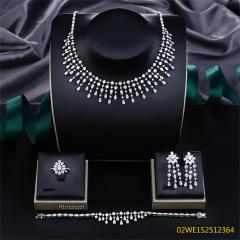 Blossom CS Jewelry Multi‑Length Teardrop Fringe Cubic Zirconia 4 Pieces Bridal Jewelry Set Necklace Earrings Ring Bracelet For Wedding Formal Occasion