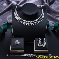 Blossom CS Jewelry Leaf‑Shape Pearl Collar Necklace 925 Sterling Silver CZ 4‑Pcs Bridal Jewelry Set For Wedding Party