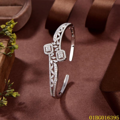 Blossom CS Jewelry Square Halo Open Cuff 925 Sterling Silver Zirconia Bangle