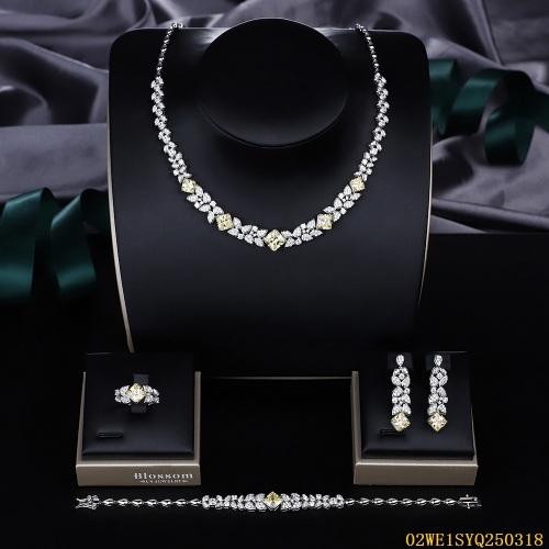 Blossom CS Jewelry Yellow Accent Multi‑Cut CZ 925 Sterling Silver 4‑Pcs Bridal Jewelry Set